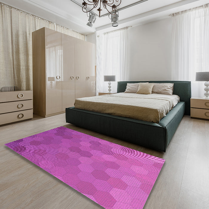 Round Machine Washable Transitional Bright Neon Pink Purple Rug in a Office, wshpat3743pur