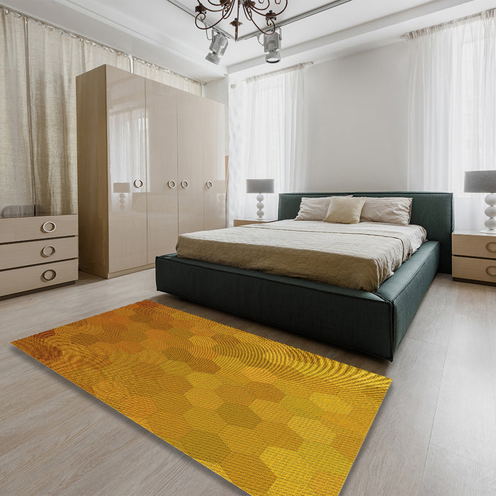 Patterned Mahogany Brown Rug in a Bedroom, pat3743yw