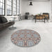 Round Patterned Pale Silver Gray Novelty Rug in a Office, pat3745