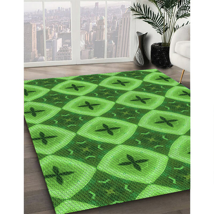 Patterned Green Rug in Family Room, pat3746grn