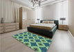 Patterned Pastel Green Rug in a Bedroom, pat3746lblu