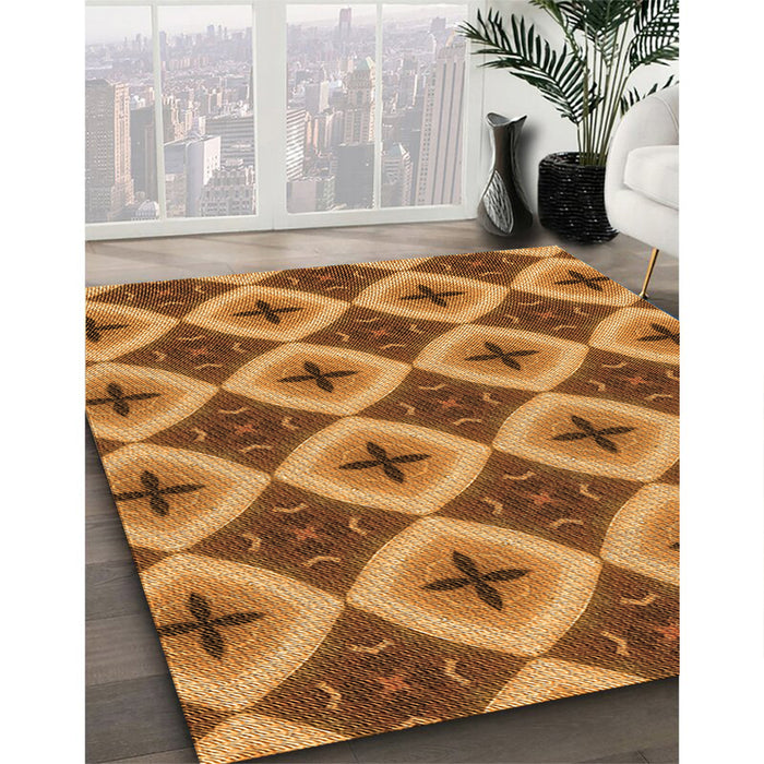 Patterned Mahogany Brown Rug in Family Room, pat3746org