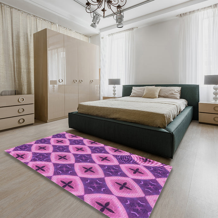 Patterned Purple Rug in a Bedroom, pat3746pur