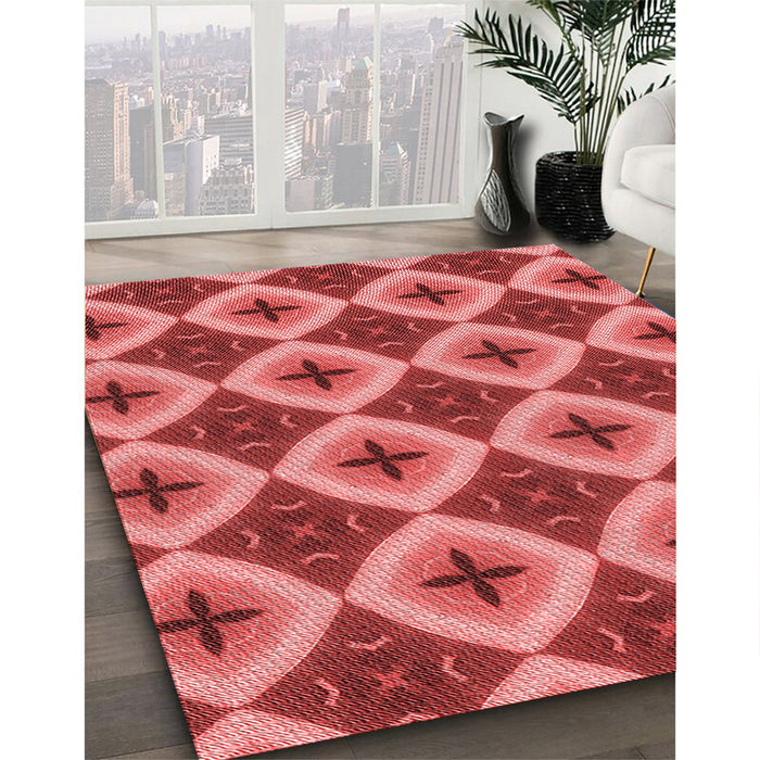 Patterned Red Rug in Family Room, pat3746rd