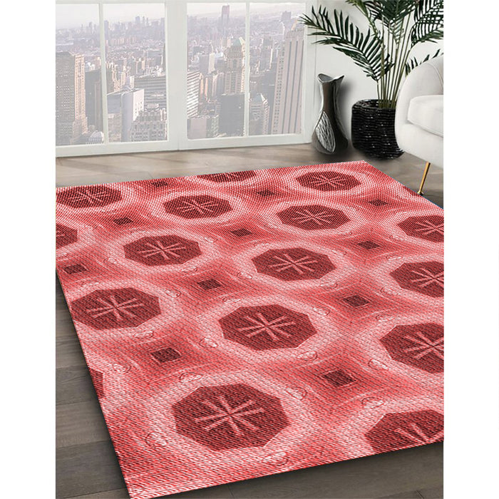 Patterned Red Rug in Family Room, pat3747rd
