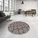 Round Machine Washable Transitional Rosy Brown Pink Rug in a Office, wshpat3748