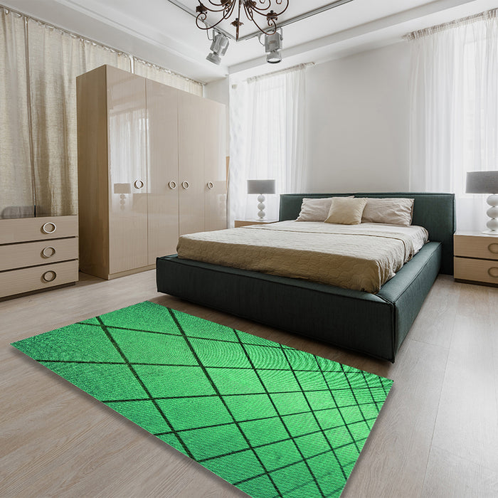 Patterned Neon Green Rug in a Bedroom, pat3749grn