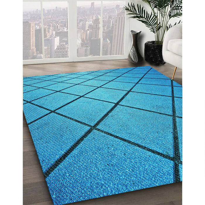 Machine Washable Transitional Blue Rug in a Family Room, wshpat3749lblu