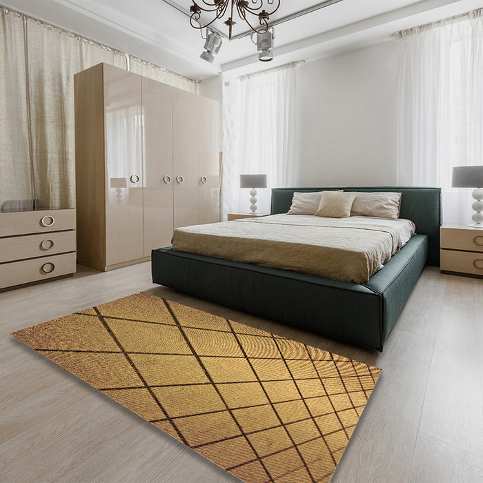 Patterned Saddle Brown Rug in a Bedroom, pat3749org