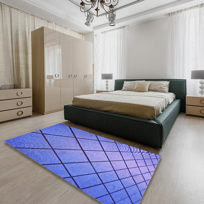 Patterned Blue Rug in a Bedroom, pat3749pur