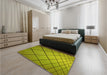 Patterned Olive Green Rug in a Bedroom, pat3749yw