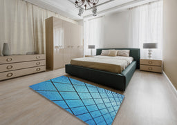 Patterned Bright Turquoise Blue Novelty Rug in a Bedroom, pat3749