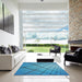 Square Machine Washable Transitional Bright Turquoise Blue Rug in a Living Room, wshpat3749