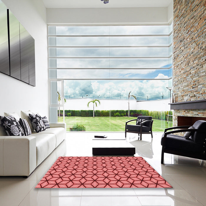 Machine Washable Transitional Red Rug in a Kitchen, wshpat375rd