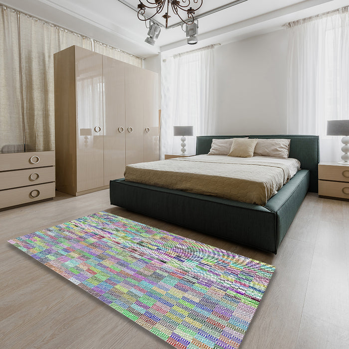 Patterned Gray Modern Rug in a Bedroom, pat3750