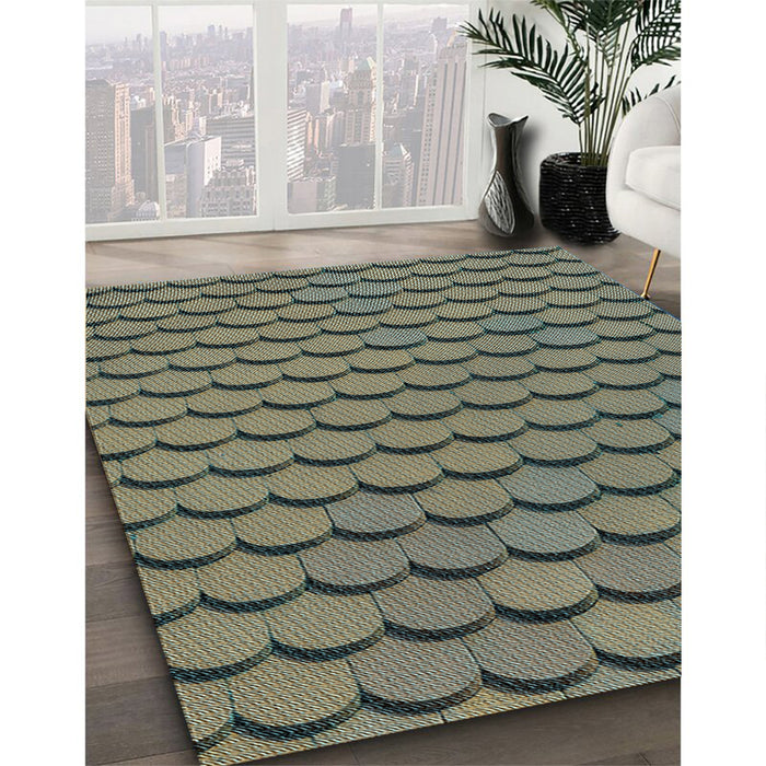 Patterned Army Green Rug in Family Room, pat3751lblu