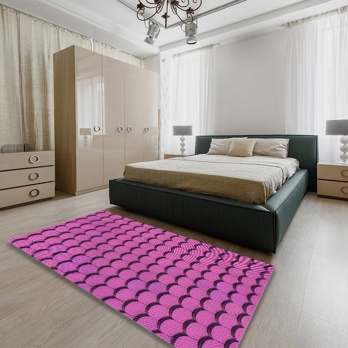 Round Machine Washable Transitional Medium Violet Red Pink Rug in a Office, wshpat3751pur