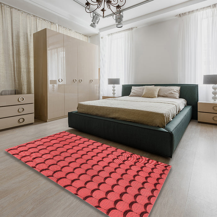 Round Machine Washable Transitional Red Rug in a Office, wshpat3751rd