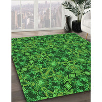 Patterned Deep Emerald Green Rug, pat3752grn