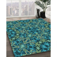 Patterned Medium Teal Green Rug, pat3752lblu