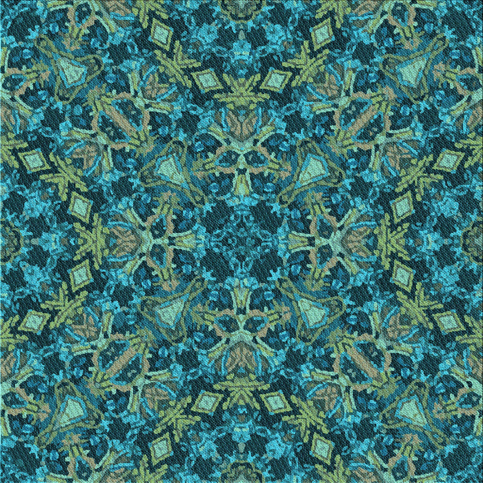 Round Patterned Medium Teal Green Rug, pat3752lblu
