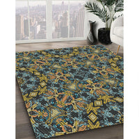 Patterned Charcoal Black Novelty Rug, pat3752