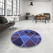 Round Patterned Light Slate Blue Rug in a Office, pat3754blu