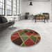 Round Patterned Saffron Red Rug in a Office, pat3754brn