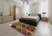 Patterned Saffron Red Rug in a Bedroom, pat3754brn