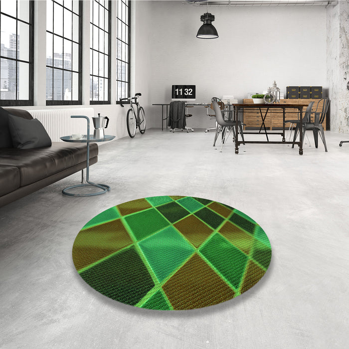 Round Patterned Army Green Rug in a Office, pat3754grn