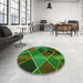 Round Patterned Army Green Rug in a Office, pat3754grn