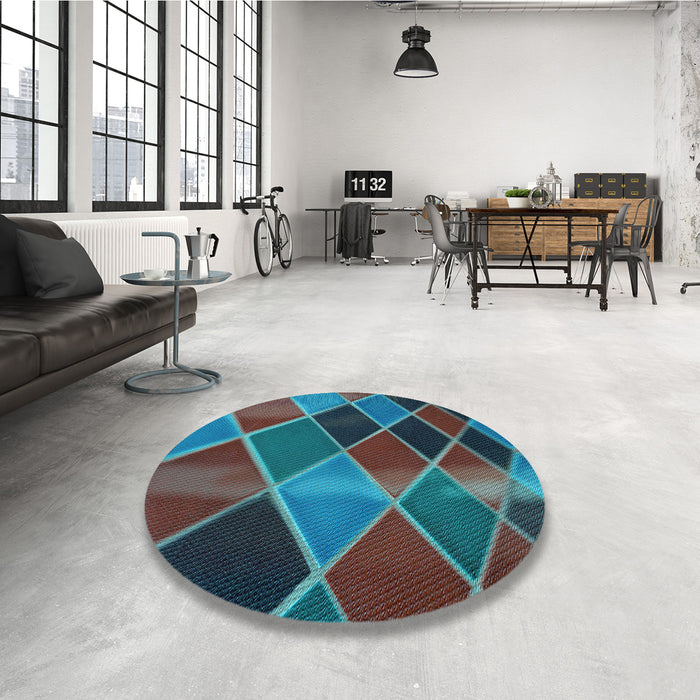 Round Patterned Western Charcoal Gray Rug in a Office, pat3754lblu