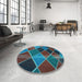 Round Patterned Western Charcoal Gray Rug in a Office, pat3754lblu