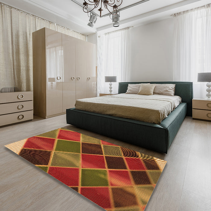 Patterned Tomato Red Rug in a Bedroom, pat3754org