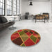 Round Patterned Tomato Red Rug in a Office, pat3754org