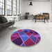 Round Patterned Dark Magenta Purple Rug in a Office, pat3754pur