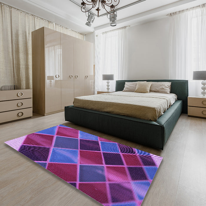 Round Machine Washable Transitional Dark Magenta Purple Rug in a Office, wshpat3754pur