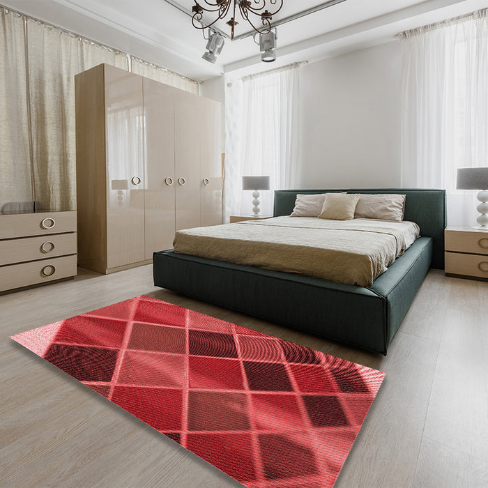 Round Machine Washable Transitional Red Rug in a Office, wshpat3754rd