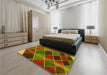 Patterned Dark Yellow Green Rug in a Bedroom, pat3754yw