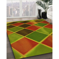Patterned Dark Yellow Green Rug, pat3754yw