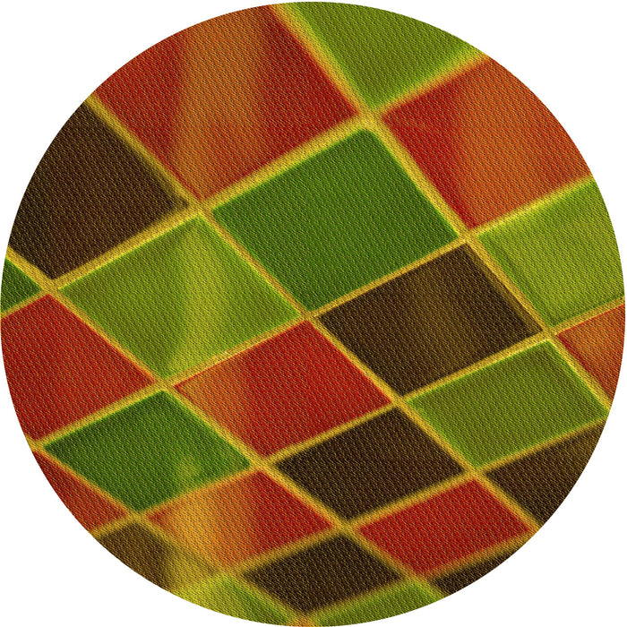 Square Patterned Dark Yellow Green Rug, pat3754yw