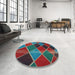 Round Machine Washable Transitional Saffron Red Rug in a Office, wshpat3754