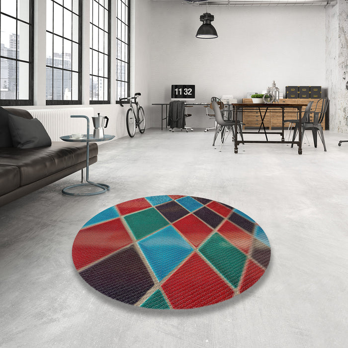 Round Patterned Saffron Red Novelty Rug in a Office, pat3754