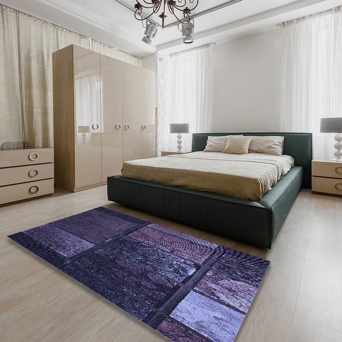 Patterned Night Blue Rug in a Bedroom, pat3755blu