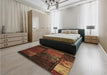 Patterned Red Rug in a Bedroom, pat3755brn