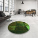Round Patterned Dark Lime Green Rug in a Office, pat3755grn
