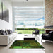 Square Patterned Dark Lime Green Rug in a Living Room, pat3755grn