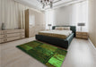 Patterned Dark Lime Green Rug in a Bedroom, pat3755grn