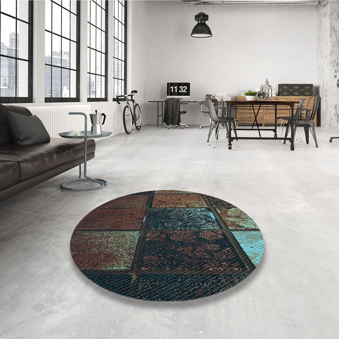 Round Patterned Hazel Green Rug in a Office, pat3755lblu