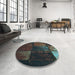 Round Patterned Hazel Green Rug in a Office, pat3755lblu